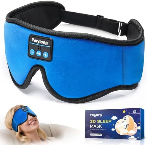 Bright blue wireless headphone sleep mask