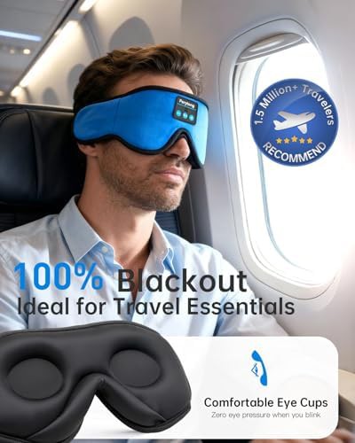 Bright blue wireless headphone sleep mask — photo 3